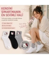 Kadın Sevimli Kedi Desenli Bilek Çorap 6lı | %80 Pamuklu Dikişsiz, Siyah Beyaz Gri