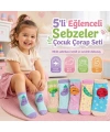 5’li Sebze Desenli Çocuk Çorap Seti Yüksek Pamuklu Rahat Burunlu Sıkmayan Lastikli