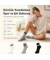 Unisex Çizgili Bilek Çorap 12li | %80 Pamuklu Dikişsiz Burun, Siyah Beyaz Gri Günlük Spor