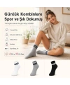 Unisex Çizgili Bilek Çorap 6lı | %80 Pamuklu Dikişsiz Burun, Siyah Beyaz Gri Günlük Spor