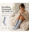 Kadın 2li Uyku Çorabı 37-41 | Yumuşak Fitilli Sıkmayan Esnek Uzun Soket Ev Çorabı Gri Bej