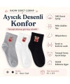Kadın Ayıcık Desenli Kısa Konç Çorap 12li | %80 Pamuklu Dikişsiz, Siyah Beyaz Gri