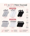 Kadın Kedi Desenli Kısa Konç Çorap 12li | %80 Pamuklu Dikişsiz, Siyah Beyaz Gri