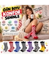 UNİSEX Çorap Dama Desenli Renkli 14lü Set Kareli Alev Baskılı Uzun Soket Günlük Spor Çorabı