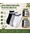Unisex Çizgili Patik Çorap 6lı | %85 Pamuklu Geri Dönüşüm İplikli, İnce Dikişli Spor