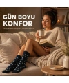 Kadın Müzik Notalı Soket Çorap 36-40 | Pamuklu Dikişsiz Burun Siyah Beyaz Uzun Konç