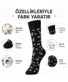 Kadın Müzik Notalı Soket Çorap 36-40 | Pamuklu Dikişsiz Burun Siyah Beyaz Uzun Konç
