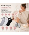 Kadın Kedi Desenli Kısa Konç Çorap 6lı | %80 Pamuklu Dikişsiz, Siyah Beyaz Gri