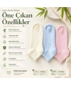 Kadın Bambu Dikişsiz Patik Çorap 12li | Nefes Alan Nem Emici Yumuşak, Krem Mavi Pembe