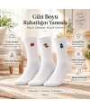 UNİSEX Çorap Beyaz Hayvan Nakışlı 3lü Set Yengeç Yılan Kedi Desenli Uzun Soket Günlük Spor Çorabı