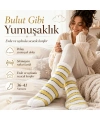 Peluş Çizgili Kadın Uyku Çorabı 36-40 Yumuşak Sıcak Tutan Sıkmayan Ev Çorabı Sarı Beyaz