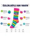 Gökkuşağı Çizgili Retro Paten Desenli Soket Çorap Pamuklu Dikişsiz Burun 36-40 Numara Uzun Konç