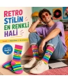 Gökkuşağı Çizgili Retro Paten Desenli Soket Çorap Pamuklu Dikişsiz Burun 36-40 Numara Uzun Konç