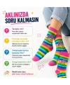 Gökkuşağı Çizgili Retro Paten Desenli Soket Çorap Pamuklu Dikişsiz Burun 36-40 Numara Uzun Konç