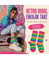 Gökkuşağı Çizgili Retro Paten Desenli Soket Çorap Pamuklu Dikişsiz Burun 36-40 Numara Uzun Konç