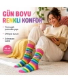 Gökkuşağı Çizgili Retro Paten Desenli Soket Çorap Pamuklu Dikişsiz Burun 36-40 Numara Uzun Konç
