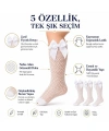 Kız Çocuk Beyaz File Dizaltı Çorap Fiyonklu 3lü Paket Okul Tören Bayram Gösteri Çorabı