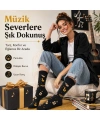 Kadın Müzik Enstrüman Desenli Soket Çorap 36-40 | Pamuklu Dikişsiz Siyah Uzun Konç Hediyelik