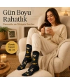 Kadın Müzik Enstrüman Desenli Soket Çorap 36-40 | Pamuklu Dikişsiz Siyah Uzun Konç Hediyelik