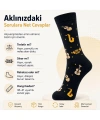 Kadın Müzik Enstrüman Desenli Soket Çorap 36-40 | Pamuklu Dikişsiz Siyah Uzun Konç Hediyelik