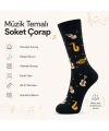 Kadın Müzik Enstrüman Desenli Soket Çorap 36-40 | Pamuklu Dikişsiz Siyah Uzun Konç Hediyelik