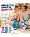 Unisex Batik Desenli Çorap 3lü Set Pamuklu Renkli Uzun Soket Dikişsiz Nefes Alan Spor Çorabı Günlük