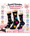 Unisex Kedi Desenli Çorap 6lı Set Pamuklu Renkli Uzun Soket Dikişsiz Nefes Alan Rahat Günlük Çorap