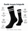 Unisex Siyah Çorap Beyaz Çizgili 9lu Set Uzun Soket Günlük Spor Kolej Stil Rahat Kadın Erkek Çorabı