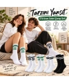 Unisex Çorap Çizgili 8li Set 07 Good Vibes Baskılı Siyah Beyaz Uzun Soket Spor Kolej Stil Çorap