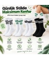 Unisex Çorap Çizgili 4lü Set 07 Good Vibes Baskılı Siyah Beyaz Uzun Soket Spor Kolej Stil Rahat Şık