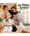 Unisex Çorap Çizgili 4lü Set 07 Good Vibes Baskılı Siyah Beyaz Uzun Soket Spor Kolej Stil Rahat Şık