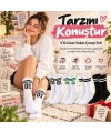 Unisex Çorap Çizgili 4lü Set 07 Good Vibes Baskılı Siyah Beyaz Uzun Soket Spor Kolej Stil Rahat Şık