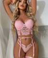 Pembe Dantelli Jartiyer Fantezi Seksi Büstiyer Takımı - SSSSSS6606-4391
