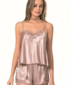 Şık Tasarım Yumuşak Dokulu Dantel İşlemeli Vizon Saten Babydoll Şort Takımı - SSSSSS9037-7