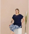 Arias Closet Büyük Beden Viskon Şık Tasarım Lacivert Dantel İşlemeli Desenli - SSSSSS3578-1