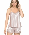 Şık Tasarım Yumuşak Dokulu Dantel İşlemeli Pudra Saten Babydoll Şort Takımı - SSSSSS5587-2