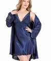 Premium Büyük Beden Lacivert Kısa İkili Saten Sabahlık Gecelik Takımı - SSSSSS3126-9444