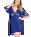 Premium Büyük Beden Saks Kısa İkili Saten Sabahlık Gecelik Takımı - SSSSSS2394-4123