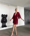 Şık Tasarım Bordo Dantel İşlemeli Body Suit ve Tül Gecelik Takımı - SSSSSS2902-2336