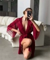 Şık Tasarım Bordo Dantel İşlemeli Body Suit ve Tül Gecelik Takımı - SSSSSS2902-2336