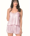 Şık Tasarım Yumuşak Dokulu Dantel İşlemeli Pembe Saten Babydoll Şort Takımı - SSSSSS9388-4