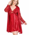 Premium Büyük Beden Kırmızı Kısa İkili Saten Sabahlık Gecelik Takımı - SSSSSS9286-5970