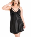 Premium Büyük Beden Siyah Kısa İkili Saten Sabahlık Gecelik Takımı - SSSSSS6204-2252