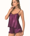 Şık Tasarım Yumuşak Dokulu Dantel İşlemeli Mor Saten Babydoll Şort Takımı - SSSSSS2630-739