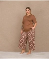 Arias Closet Büyük Beden Viskon Şık Tasarım Kahverengi Dudak Desenli Kısa Kol - SSSSSS9932-9