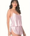 Şık Tasarım Yumuşak Dokulu Pembe Saten Babydoll Şort Takımı - SSSSSS1046-7606