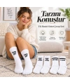 Unisex Beyaz Yazılı Çorap Esprili Sloganlı Uzun Soket Günlük Spor Rahat 3lü Eğlenceli Şık Hediye Set