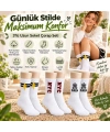 Kadın Spor Çorap Beyaz Yazılı 3lü Set Uzun Soket Pamuklu Dikişsiz Nefes Alan Spor Konforlu Çoraplar