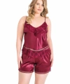Büyük Beden Bordo Saten Babydoll Şort Takımı - SSSSSS6092-6350