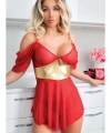 Sarı Kuşak Detaylı Fantezi Kırmızı Gecelik - SSSSSS6623-5607